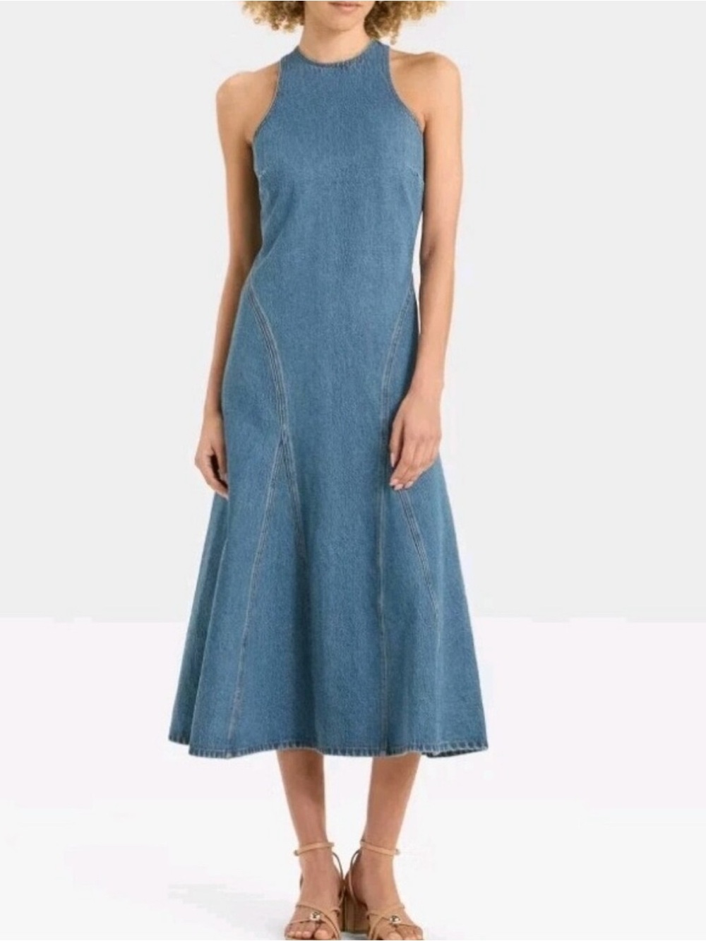 Sleeveless Blue Denim Midi Dress - Timeless Casual Style